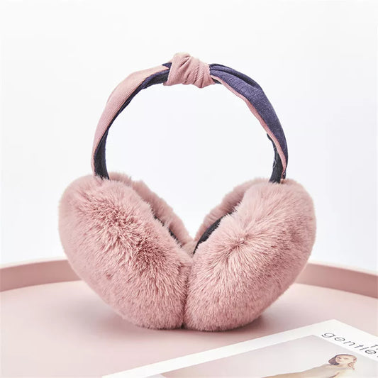 Winter Women’s Foldable Plush Earmuffs with Bowknot Design