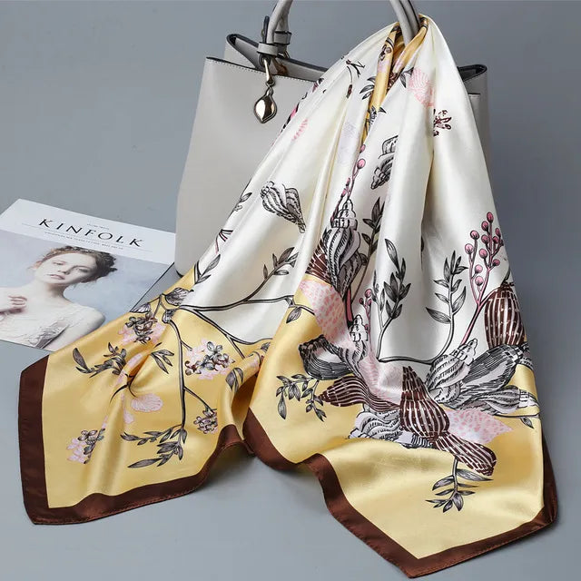 Kerchief Silk Satin Neck Scarf for Women Print Hijab Scarfs 90*90cm