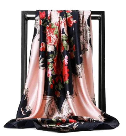 Kerchief Silk Satin Neck Scarf for Women Print Hijab Scarfs 90*90cm