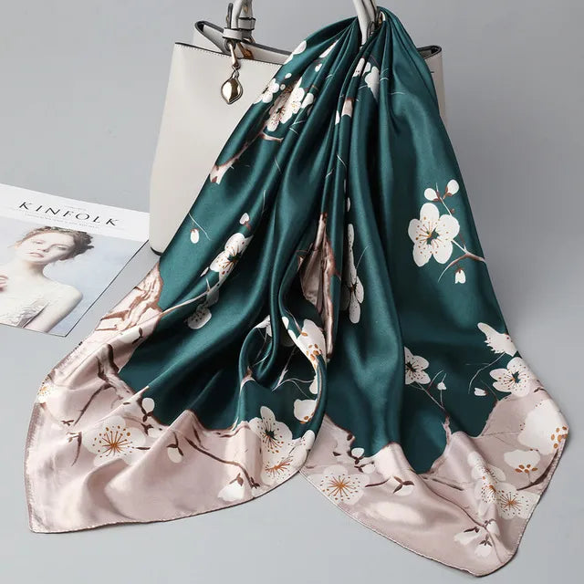 Kerchief Silk Satin Neck Scarf for Women Print Hijab Scarfs 90*90cm