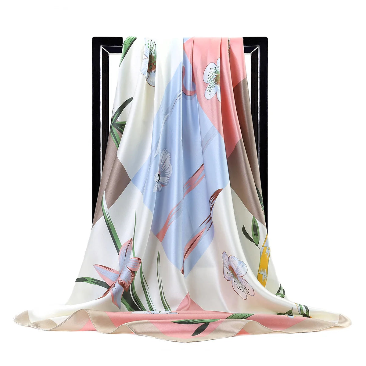 Kerchief Silk Satin Neck Scarf for Women Print Hijab Scarfs 90*90cm